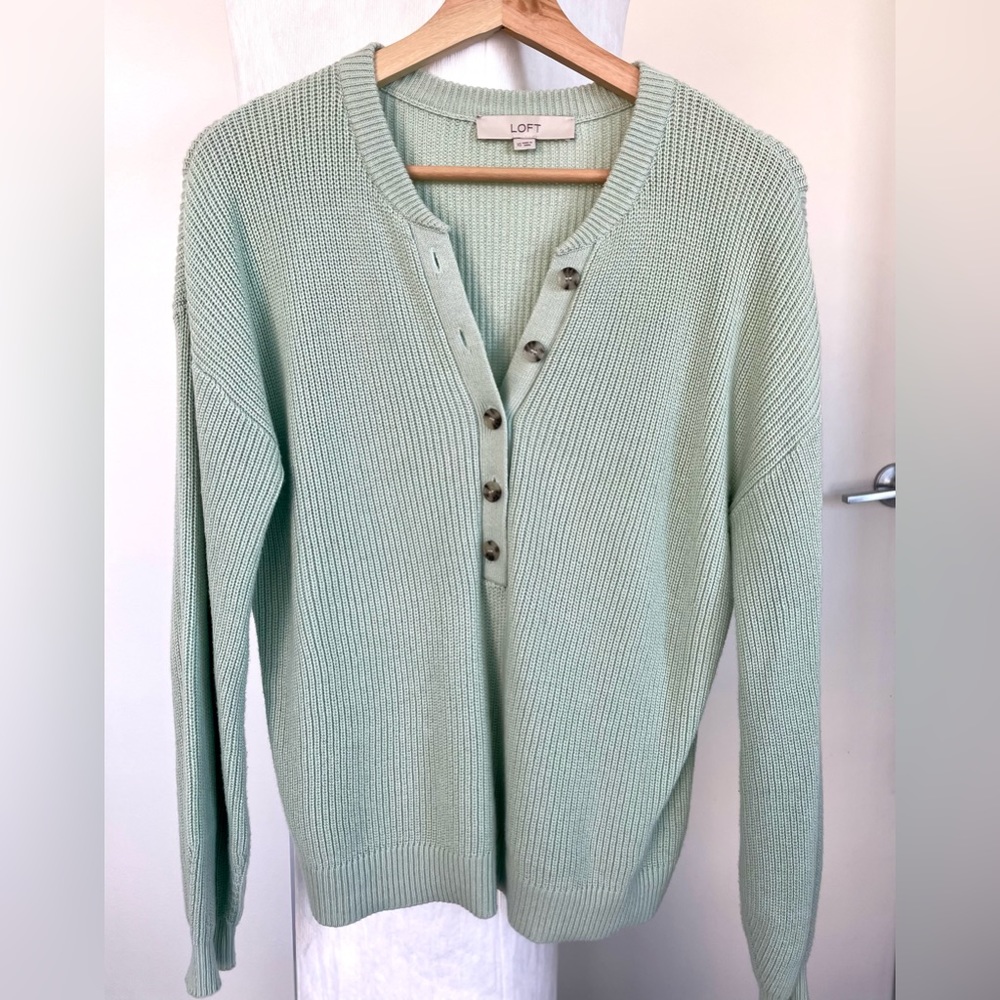 Loft Henley Long Sleeve sweater sage color